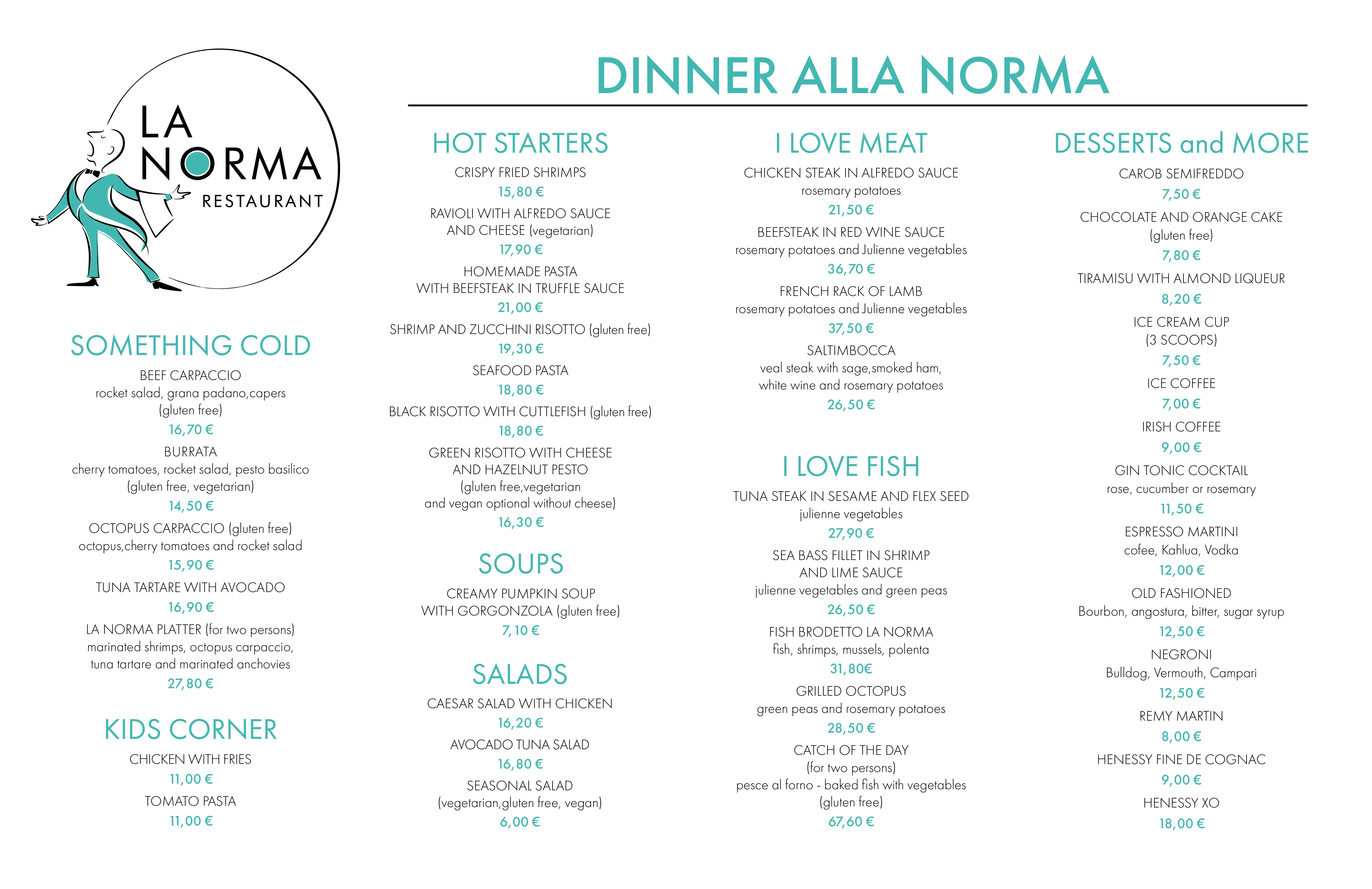 dinner menu